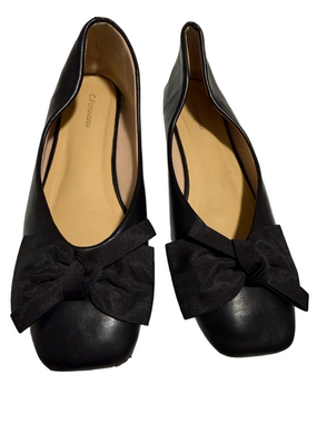C.Paravano Black Bowknot Soft Leather Square Toe Flats Size 40